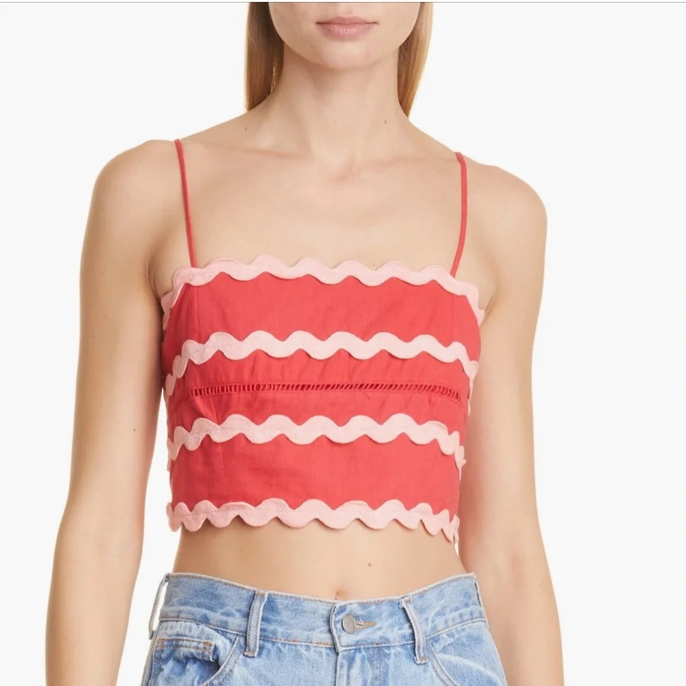 Farm Rio Red Ruffle Trim Crop Top S - Picture 1 of 4